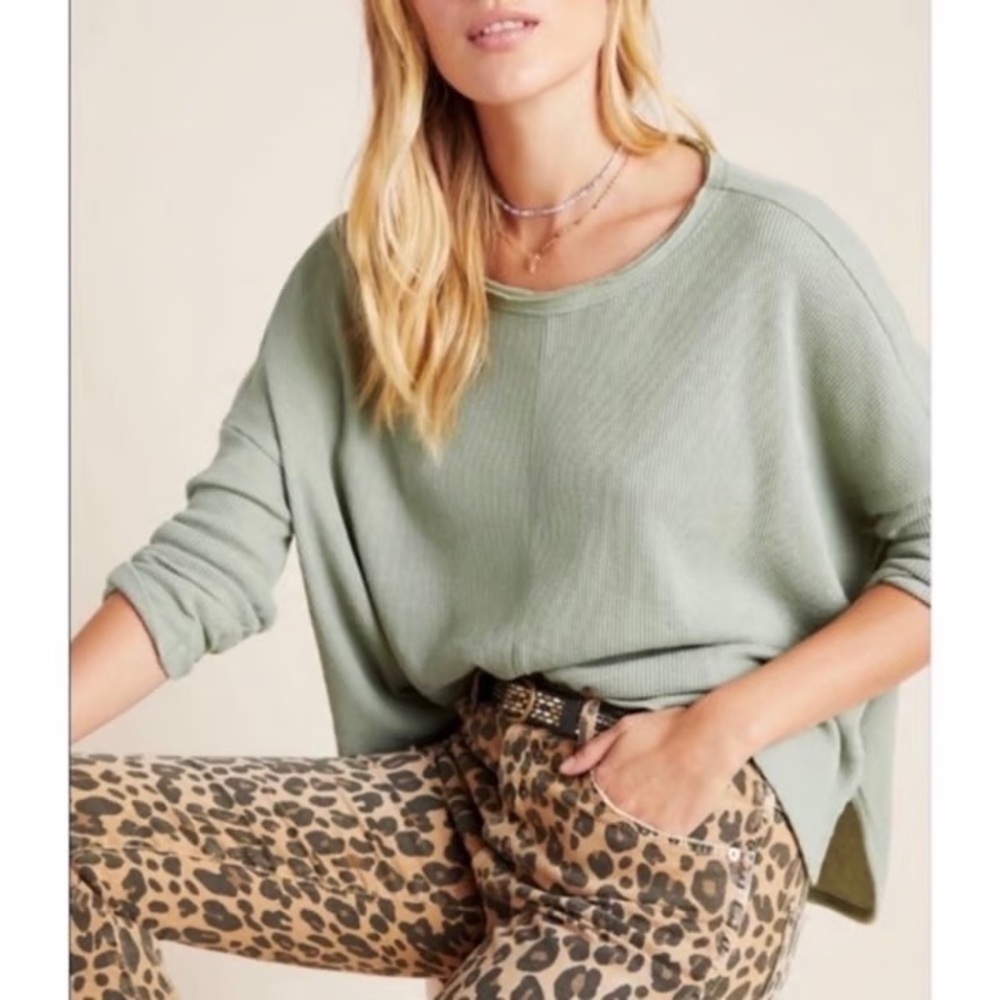 Anthropologie Nori Waffle Thermal Top Long Sleeve Oversized size M